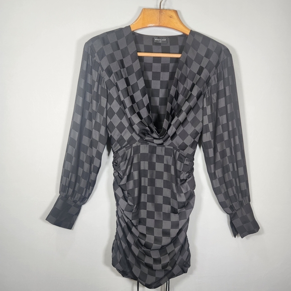 Black Bodycon Wrap Dress with Bishop Sleeves - Picture 2 of 10